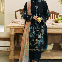 ZARASHAHJAHAN- 3PC DHANAK EMBROIDERED SHIRT WITH COUTRAI WOOL PRINT SHAWL AND EMB TROUSER-3214