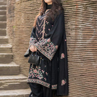 LIBAAS-3PC DHANAK EMBROIDERED SHIRT WITH DHANAK EMBROIDERED SHAWL & TROUSER-BIC-14346