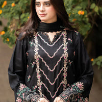 LIBAAS-3PC DHANAK EMBROIDERED SHIRT WITH DHANAK EMBROIDERED SHAWL & TROUSER-BIC-14346