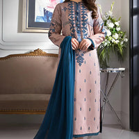 ASIM JOFA-3PC DHANAK EMBROIDERED SHIRT WITH BAMBER CHIFFON DUPATTA-NS- 14079