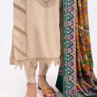 MARIA.B-3PC DHANAK EMBROIDERED SHIRT WITH COUTRAI PRINTED SHAWL AND TROUSER-14030