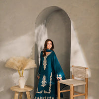 VINTAGE-3PC DHANAK EMBROIDERED SHIRT WITH BAMBER CHIFFON DUPATTA AND TROUSER-14259