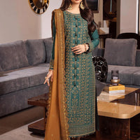 ASIM JOFA-3PC DHANAK EMBROIDERED SHIRT WITH DHANAK EMBROIDERED DUPATTA AND TROUSER - 14153