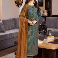 ASIM JOFA-3PC DHANAK EMBROIDERED SHIRT WITH DHANAK EMBROIDERED DUPATTA AND TROUSER - 14153