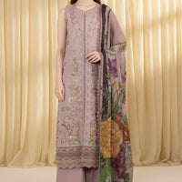 SAPPHIRE-3PC UNSTITCHED DHANAK EMBROIDERED SHIRT WITH COURTRAI WOOL PRINTED SHAWL AND EMB TROUSER-14100