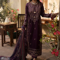 ASIM JOFA-3PC DHANAK EMBROIDRED SHIRT WITH COURTRAI PRINTED SHAWL AND TROUSER-BIC-14252