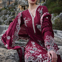 IMAGE-3PC DHANAK EMBROIDERED SHIRT WITH CHIFFON EMBROIDERED DUPATTA AND EMB TROUSER - 14113