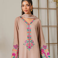 VINTAGE 3PC DHANAK EMBROIDERED SHIRT WITH TYE & DYE CHIFFON DUPATTA AND TROUSER-14265