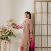 VINTAGE 3PC DHANAK EMBROIDERED SHIRT WITH TYE & DYE CHIFFON DUPATTA AND TROUSER-14265