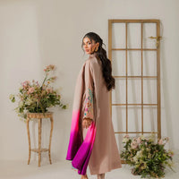 VINTAGE 3PC DHANAK EMBROIDERED SHIRT WITH TYE & DYE CHIFFON DUPATTA AND TROUSER-14265