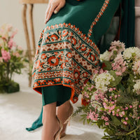 VINTAGE-3PC DHANAK EMBROIDERED SHIRT WITH BAMBER CHIFFON DUPATTA & TROUSER-4248