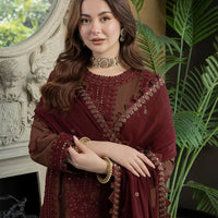 ASIM JOFA-3PC Dhanak EMBROIDERED SHIRT WITH Dhanak EMBROIDERED Shawl AND Dhanak TROUSER - 14056