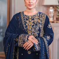 ASIM JOFA - 3PC UNSTITCHED VELVET EMBROIDERED SHIRT WITH CHIFFON EMBROIDERED DUPATTA & TROUSER-14311