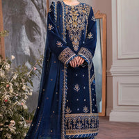 ASIM JOFA - 3PC UNSTITCHED VELVET EMBROIDERED SHIRT WITH CHIFFON EMBROIDERED DUPATTA & TROUSER-14311