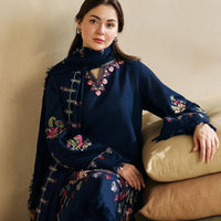 ZARA SHAH JAHAN-3PC UNSTITCHED DHANAK EMBROIDERED SHIRT WITH DHANAK EMBROIDERED SHAWL AND EMB TROUSER-4221