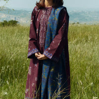 ZARA SHAH JAHAN-3PC DHANAK EMBROIDERED SHIRT WITH COURTRAI WOOL PRINTED SHAWL AND TROUSER-14045