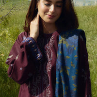 ZARA SHAH JAHAN-3PC DHANAK EMBROIDERED SHIRT WITH COURTRAI WOOL PRINTED SHAWL AND TROUSER-14045