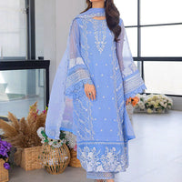 AZURE - UNSTITCHED 3PC ORGANZA EMBROIDERED LAWN SHIRT WITH ORGANZA EMBROIDERED DUPATTA AND TROUSER-3549