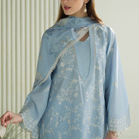 CROSS STITCH-3PC DHANAK EMBROIDERED SHIRT WITH COUTRAI PRINTED SHAWL AND TROUSER-14109