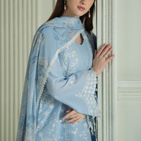 CROSS STITCH-3PC DHANAK EMBROIDERED SHIRT WITH COUTRAI PRINTED SHAWL AND TROUSER-14109