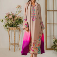 VINTAGE 3PC DHANAK EMBROIDERED SHIRT WITH TYE & DYE CHIFFON DUPATTA AND TROUSER-14265