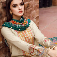 MARIA.B-3PC DHANAK EMBROIDERED SHIRT WITH COUTRAI PRINTED SHAWL AND TROUSER-14030