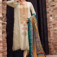MARIA.B-3PC DHANAK EMBROIDERED SHIRT WITH COUTRAI PRINTED SHAWL AND TROUSER-14030