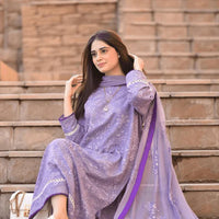 BAREEZE-3PC DHANAK EMBROIDERED SHIRT WITH CHIFFON EMBROIDERED DUPATTA AND TROUSER BIC - 14163