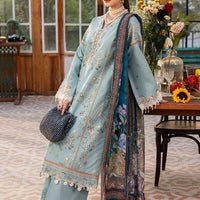 SAPPHIRE-3PC DHANAK EMBROIDERED SHIRT WITH COURTRAI PRINTED SHAWL AND TROUSER-14267
