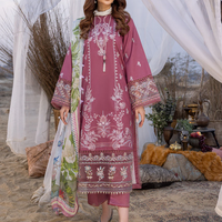 IZEL-3PC DHANAK EMBROIDERED SHIRT WITH COUTRAI PRINTED SHAWL AND TROUSER-NS-14051