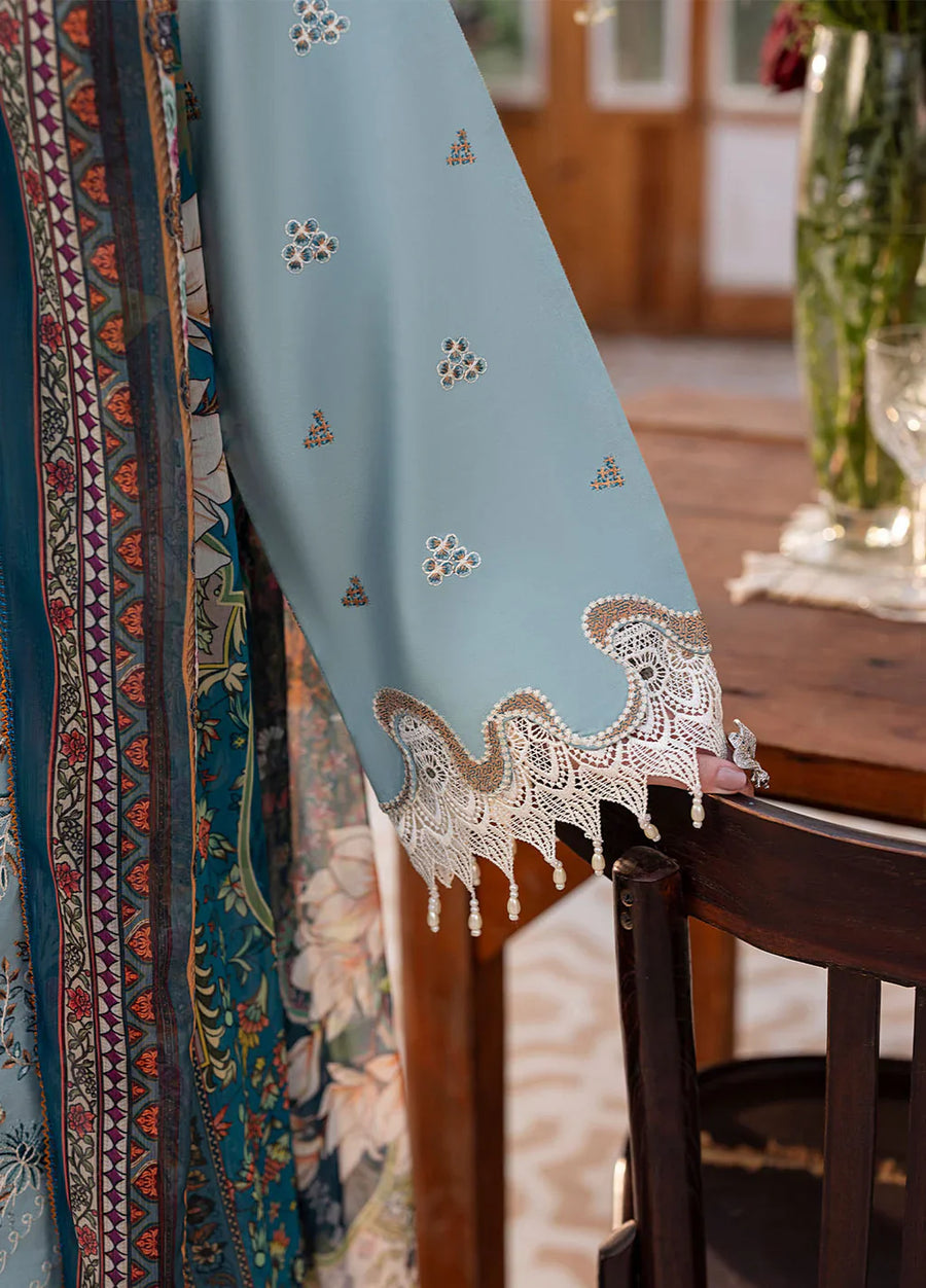 SAPPHIRE-3PC DHANAK EMBROIDERED SHIRT WITH COURTRAI PRINTED SHAWL AND TROUSER-14267