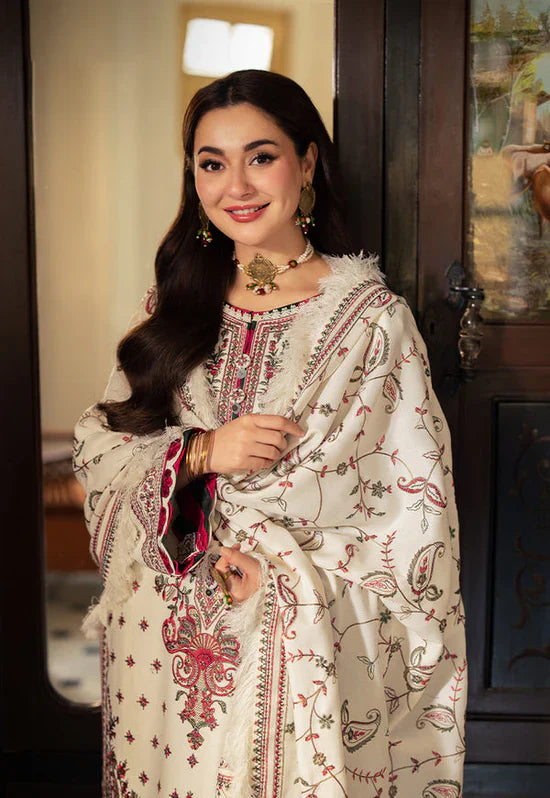 ASIM JOFA-3PC DHANAK SEQUENCE EMBROIDERED SHIRT WITH DHANAK EMBROIDERED SHAWL & DHANAK TOUSER-BIC- 14060