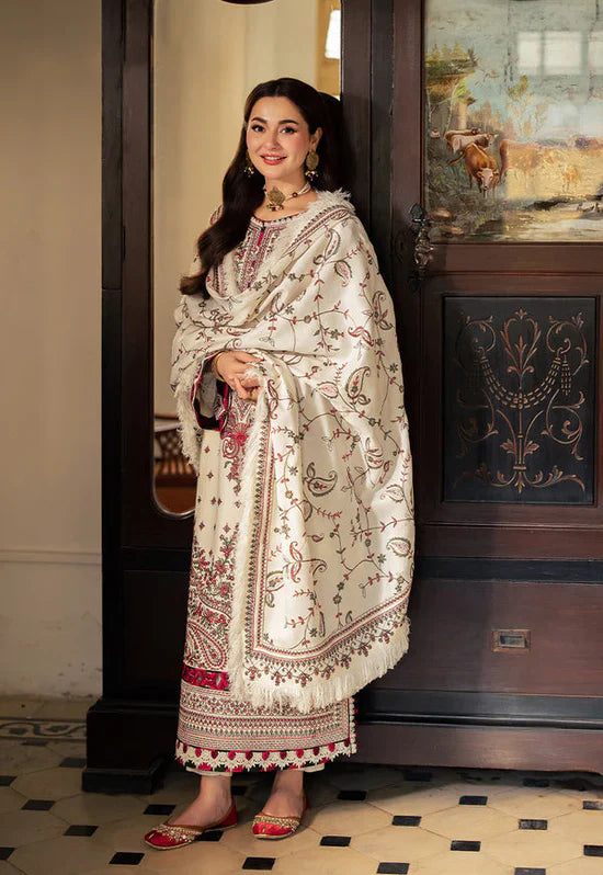 ASIM JOFA-3PC DHANAK SEQUENCE EMBROIDERED SHIRT WITH DHANAK EMBROIDERED SHAWL & DHANAK TOUSER-BIC- 14060