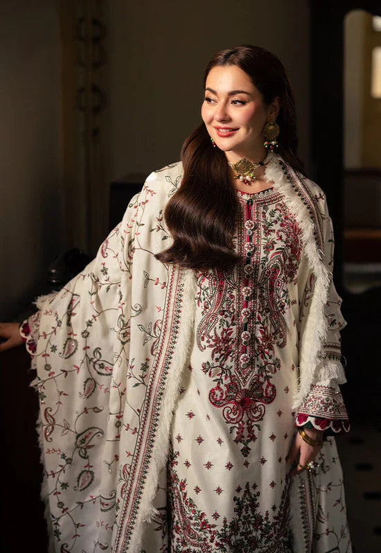 ASIM JOFA-3PC DHANAK SEQUENCE EMBROIDERED SHIRT WITH DHANAK EMBROIDERED SHAWL & DHANAK TOUSER-BIC- 14060
