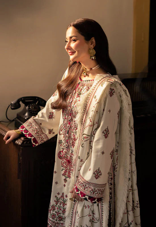 ASIM JOFA-3PC DHANAK SEQUENCE EMBROIDERED SHIRT WITH DHANAK EMBROIDERED SHAWL & DHANAK TOUSER-BIC- 14060