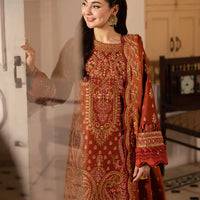 ASIM JOFA-3PC KARANDI SEQUIN EMBROIDERED SHIRT WITH KARANDI EMBROIDERED SHAWL AND TROUSER -BIC-4330