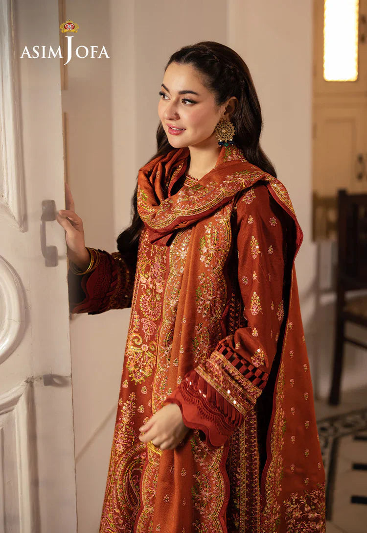 ASIM JOFA-3PC KARANDI SEQUIN EMBROIDERED SHIRT WITH KARANDI EMBROIDERED SHAWL AND TROUSER -BIC-4330