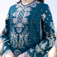 QALAMQAR-3PC DHANAK HEAVY EMBROIDERED SHIRT WITH CHIFFON HEAVY EMBROIDERED DUPATTA AND TROUSER-14021