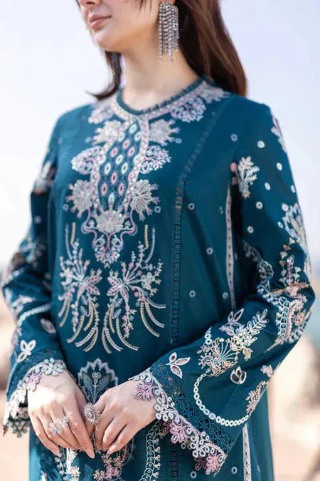 QALAMQAR-3PC DHANAK HEAVY EMBROIDERED SHIRT WITH CHIFFON HEAVY EMBROIDERED DUPATTA AND TROUSER-14021