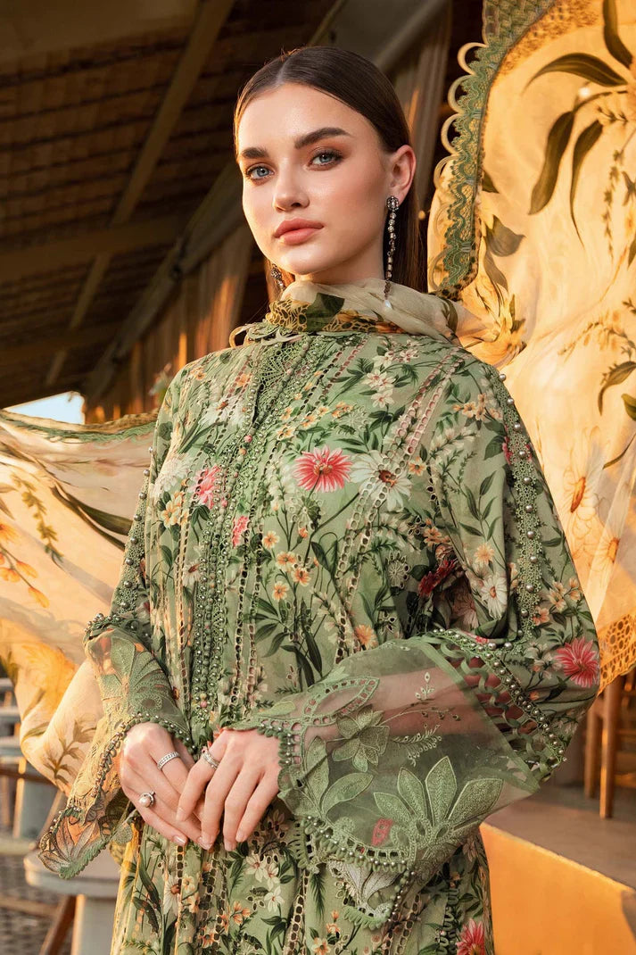 MARIA.B-3PC LAWN PRINTED SHIRT WITH CHIFFON PRINT DUPATTA AND PRINT TROUSER-BIC-2506