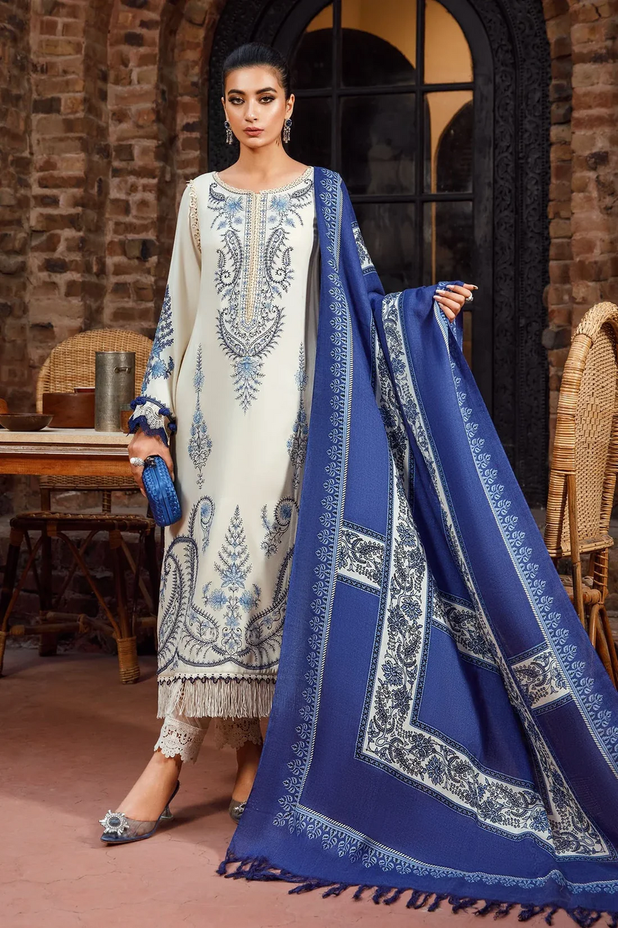 MARIA B - UNSTITCHED 3PC KHADDAR HEAVY EMBROIDERED WITH WOOL SHAWL - 14156