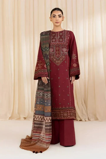 SAPPHIRE-3PC DHANAK EMBROIDERED SHIRT WITH COURTRAI PRINTED SHAWL AND TROUSER-BIC - 14065