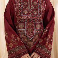 SAPPHIRE-3PC DHANAK EMBROIDERED SHIRT WITH COURTRAI PRINTED SHAWL AND TROUSER-BIC - 14065