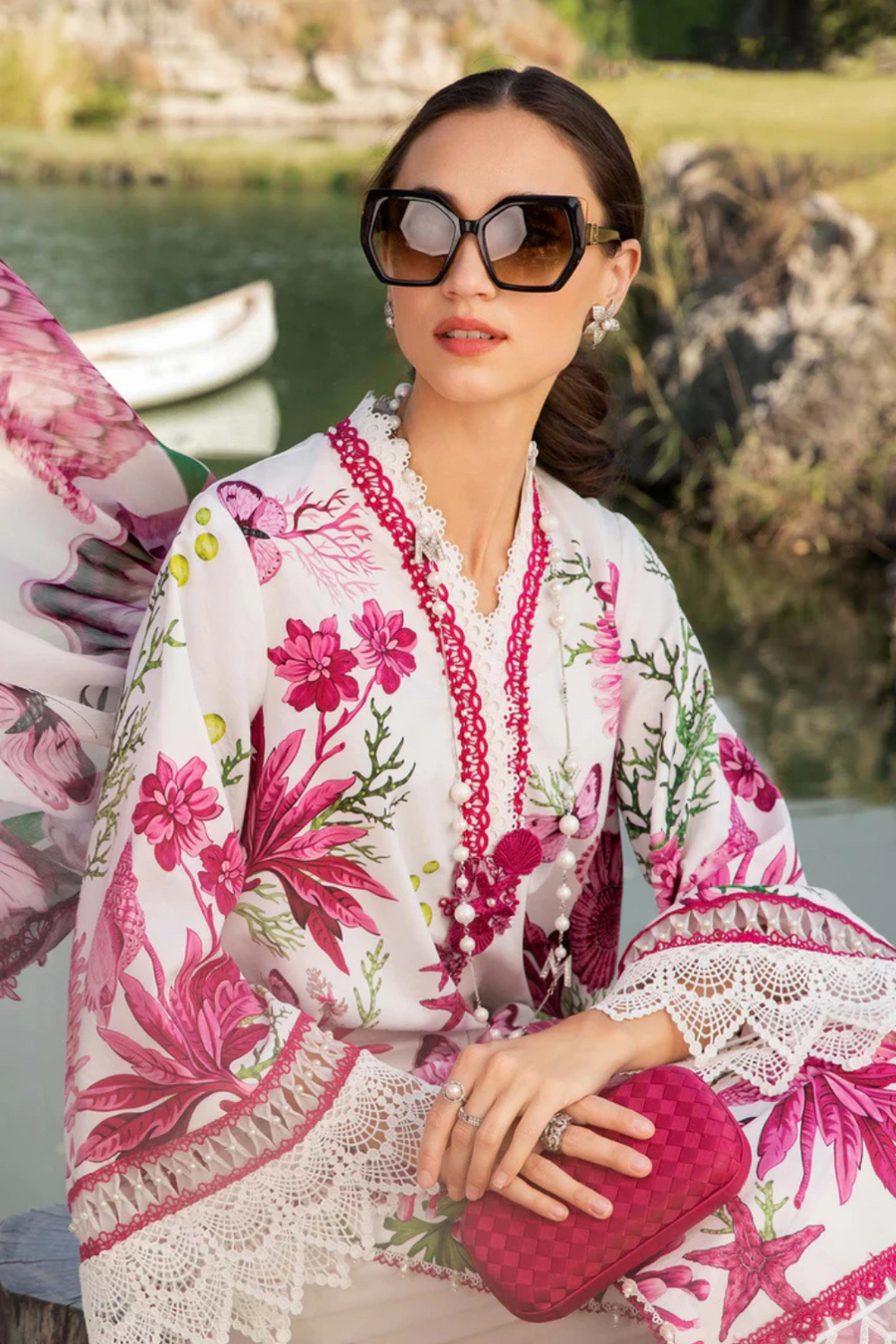 MARIA.B-3PC LAWN EMBROIDERED PRINTED SHIRT WITH CHIFFON PRINT DUPATTA AND PRINT TROUSER-BIC-2520