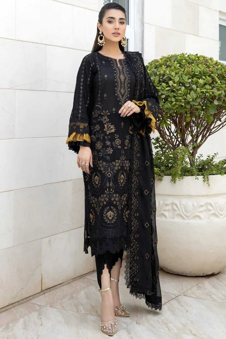 Baroque-3PC LAWN EMBROIDERED SHIRT WITH ORGANZA EMBROIDERED DUAPATTA AND TROUSER-NS06