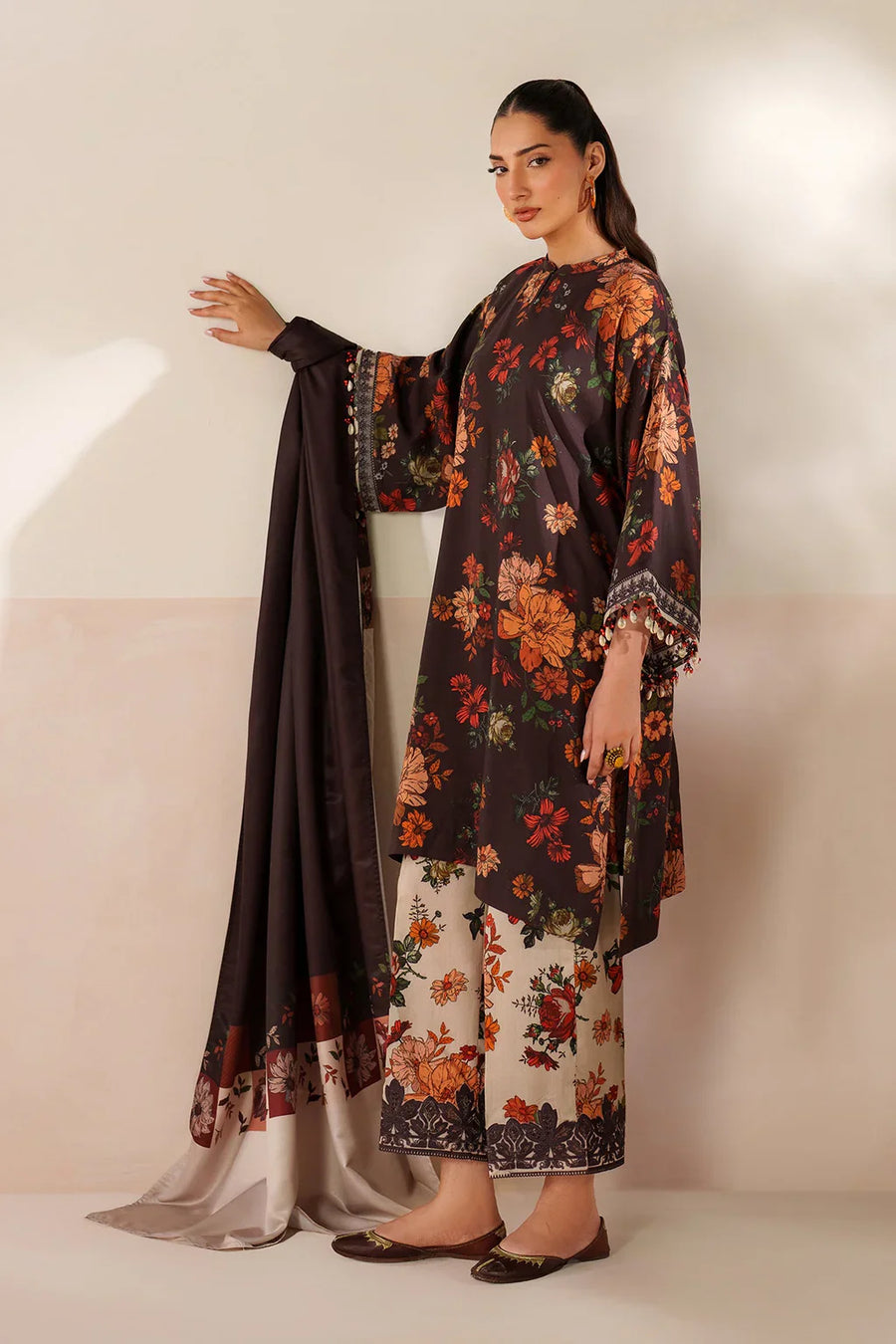 BAROQUE - 3PC USTITCHED VISCOSE PRINTED SHIRT WITH VISCOSE PRINTED DUPATTA AND TROUSER-12634