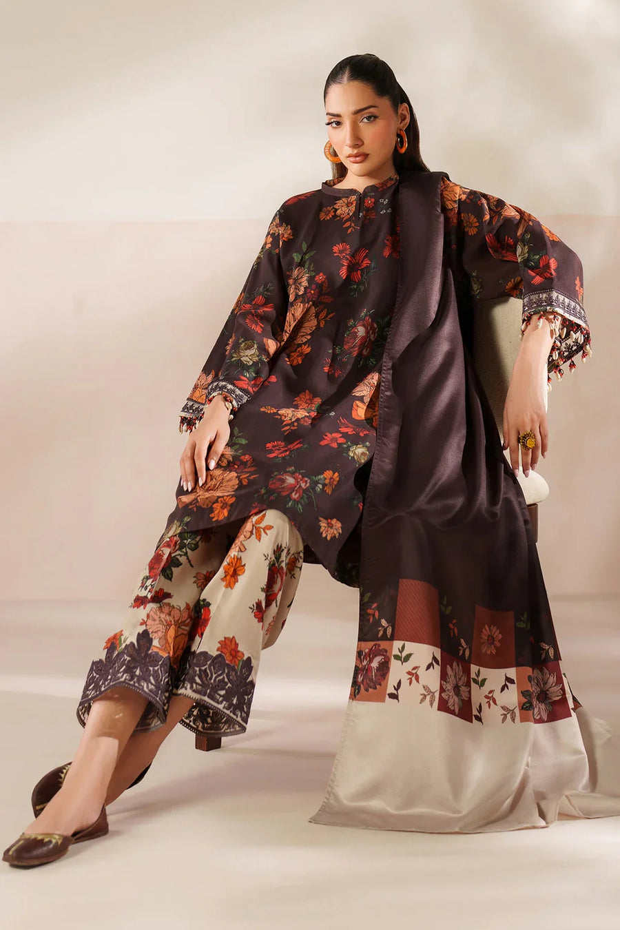 BAROQUE - 3PC USTITCHED VISCOSE PRINTED SHIRT WITH VISCOSE PRINTED DUPATTA AND TROUSER-12634