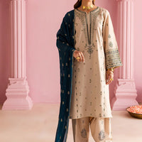BATIK-3PC DHANAK EMBROIDERED SHIRT WITH DHANAK EMBROIDERED SHAWL & EMB TROUSER-4162