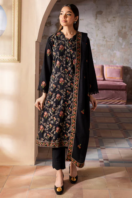 BAREEZE-3PC DHANAK EMBROIDERED SHIRT WITH CHIFFON EMBROIDERED DUPATTA & TROUSER-BIC-4227