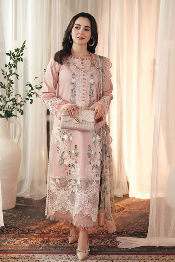 JADE-3PC DHANAK EMBROIDERED SHIRT WITH COUTRAI PRINTED SHAWL AND TROUSER-14036